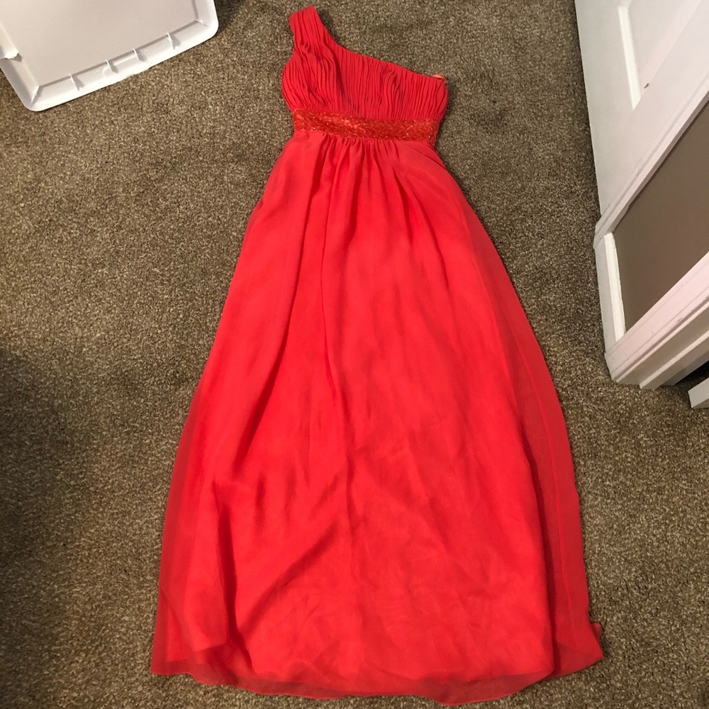One shoulder peach dress